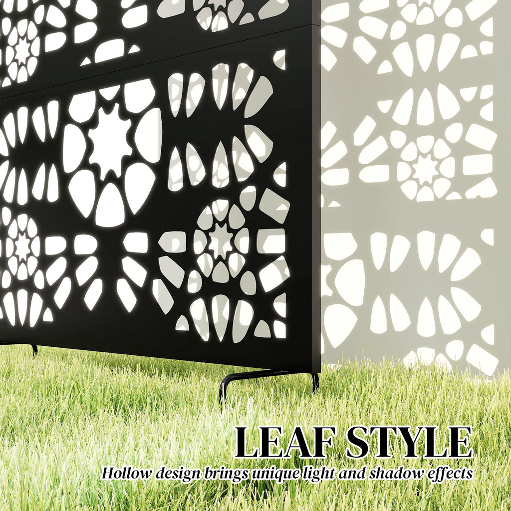 72" x 38" Metal Outdoor Privacy Screen, Symmetrical Pattern, Black