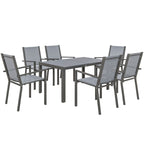 7pc Patio Dining Set with WPC Table and 6 Stackable Chairs, Light Grey