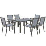 7pc Patio Dining Set with WPC Table and 6 Stackable Chairs, Light Grey