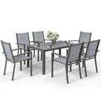 7pc Patio Dining Set with WPC Table and 6 Stackable Chairs, Light Grey