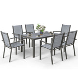 7pc Patio Dining Set with WPC Table and 6 Stackable Chairs, Light Grey