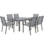 7pc Patio Dining Set with WPC Table and 6 Stackable Chairs, Light Grey