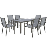 7pc Patio Dining Set with WPC Table and 6 Stackable Chairs, Light Grey