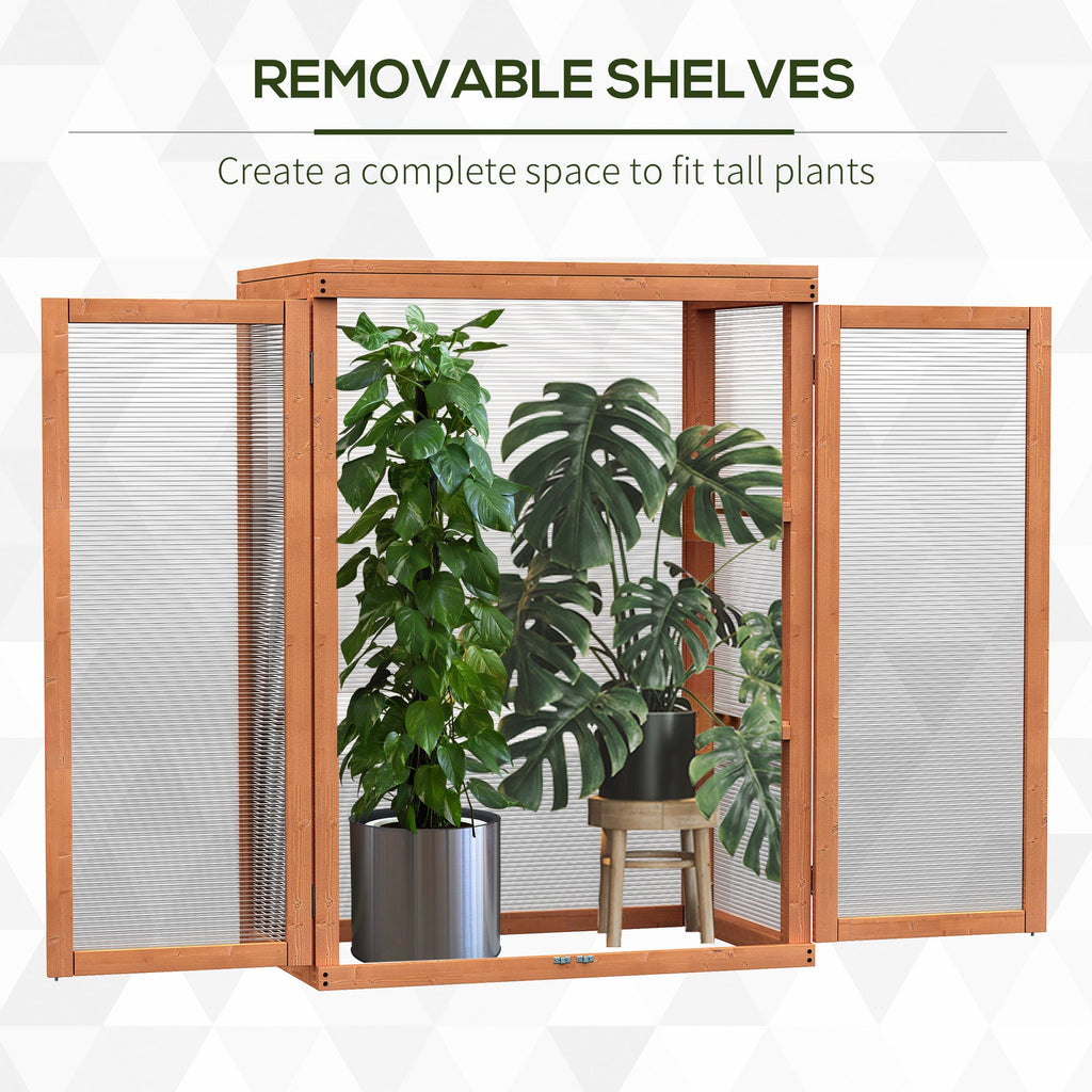 Wooden 2 Tier Cold Frame Greenhouse with Polycarbonate Panels, Orange