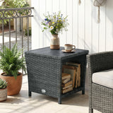 2-Tier PE Rattan Side Table with Storage Shelf, Grey