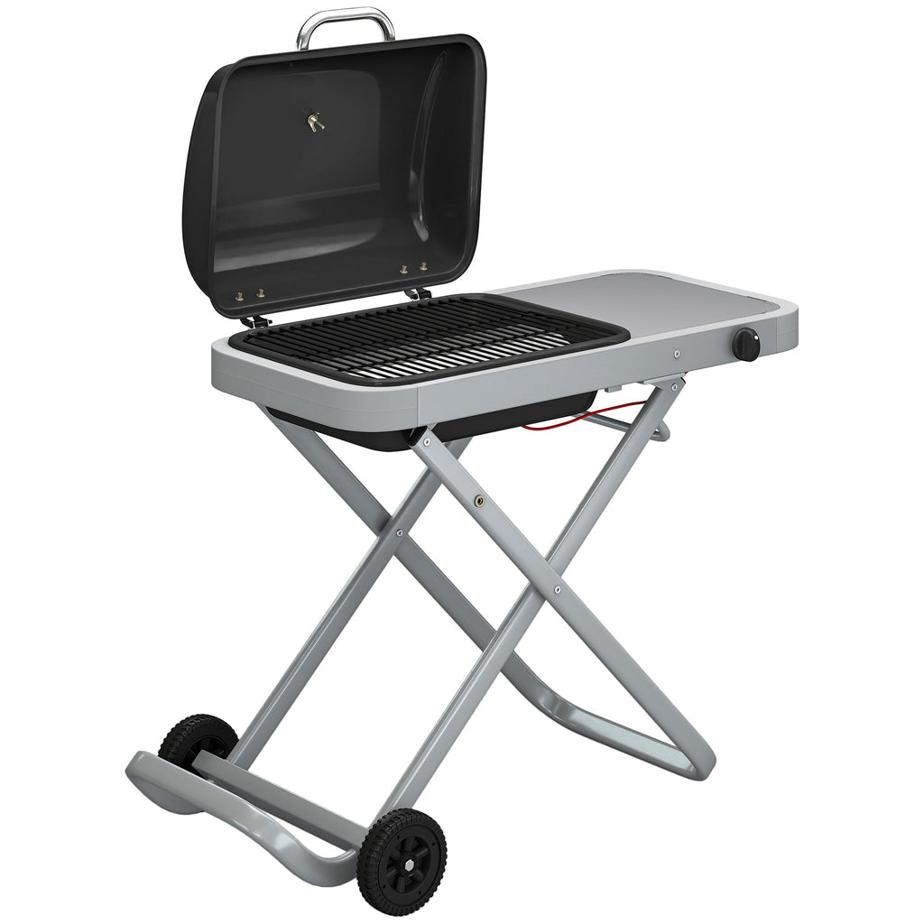 Foldable Gas BBQ Grill with Side Table & Trolley, Grease Box, 2.5 kW, Black