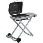 Foldable Gas BBQ Grill with Side Table & Trolley, Grease Box, 2.5 kW, Black