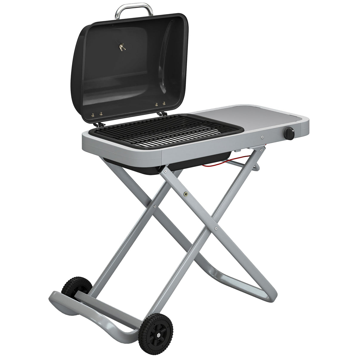 Foldable Gas BBQ Grill with Side Table & Trolley, Grease Box, 2.5 kW, Black