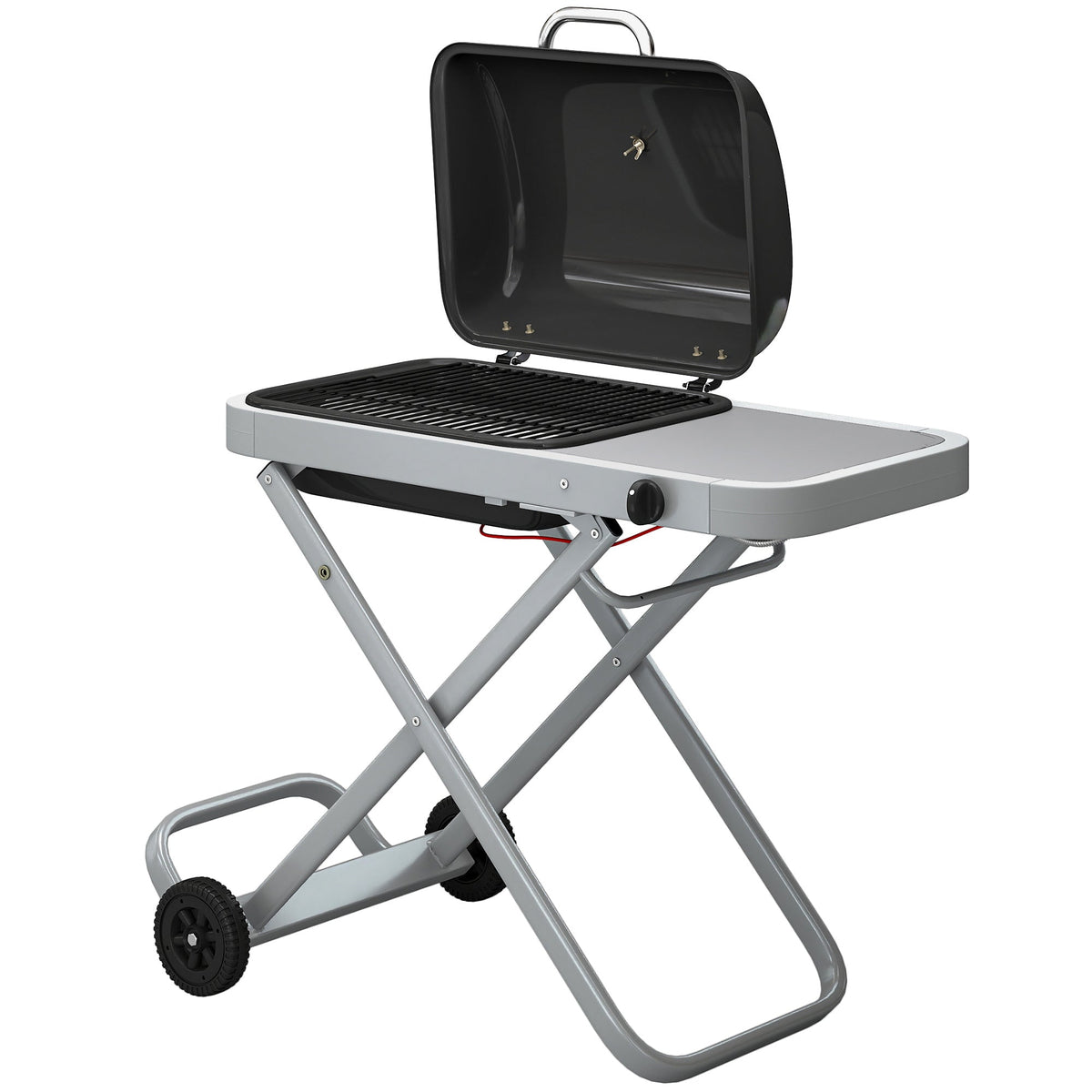 Foldable Gas BBQ Grill with Side Table & Trolley, Grease Box, 2.5 kW, Black