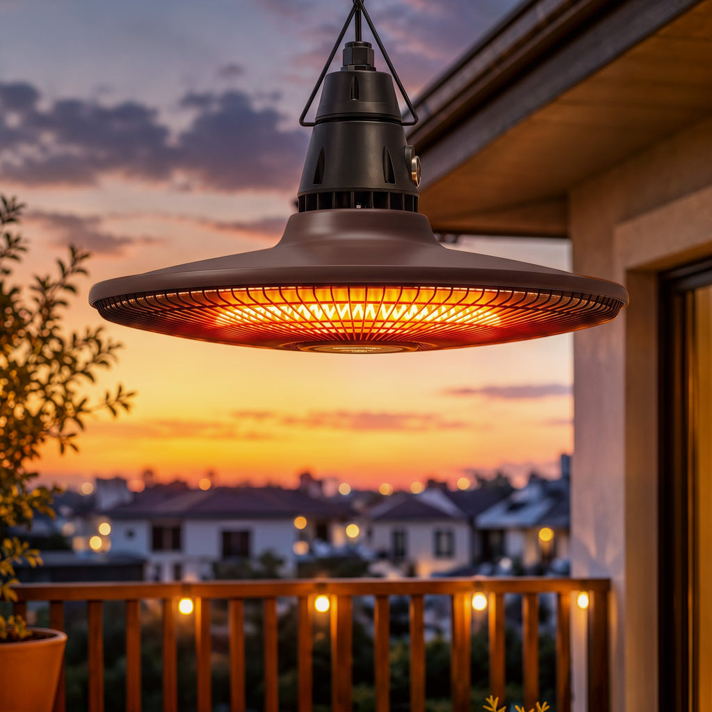 1500W IP65 Electric Patio Heater with Infrared Carbon Tube, LED & Remote, Brown