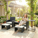6 Piece Rattan Garden Furniture Set with 2 Nesting Tables, Black