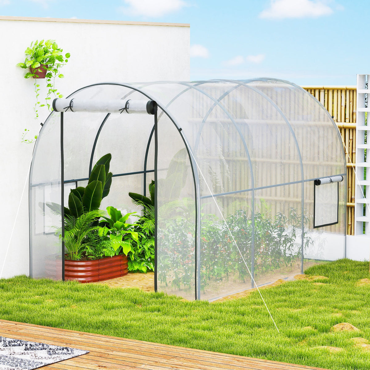 3 x 2 x 2 m Polytunnel Greenhouse with Roll-up Door, Clear