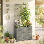 Rattan Planter with Trellis for Climbing Plants, 80 x 30 x 163 cm, Dark Grey