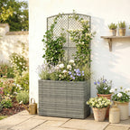 Rattan Planter with Trellis for Climbing Plants, 80 x 30 x 163 cm, Dark Grey