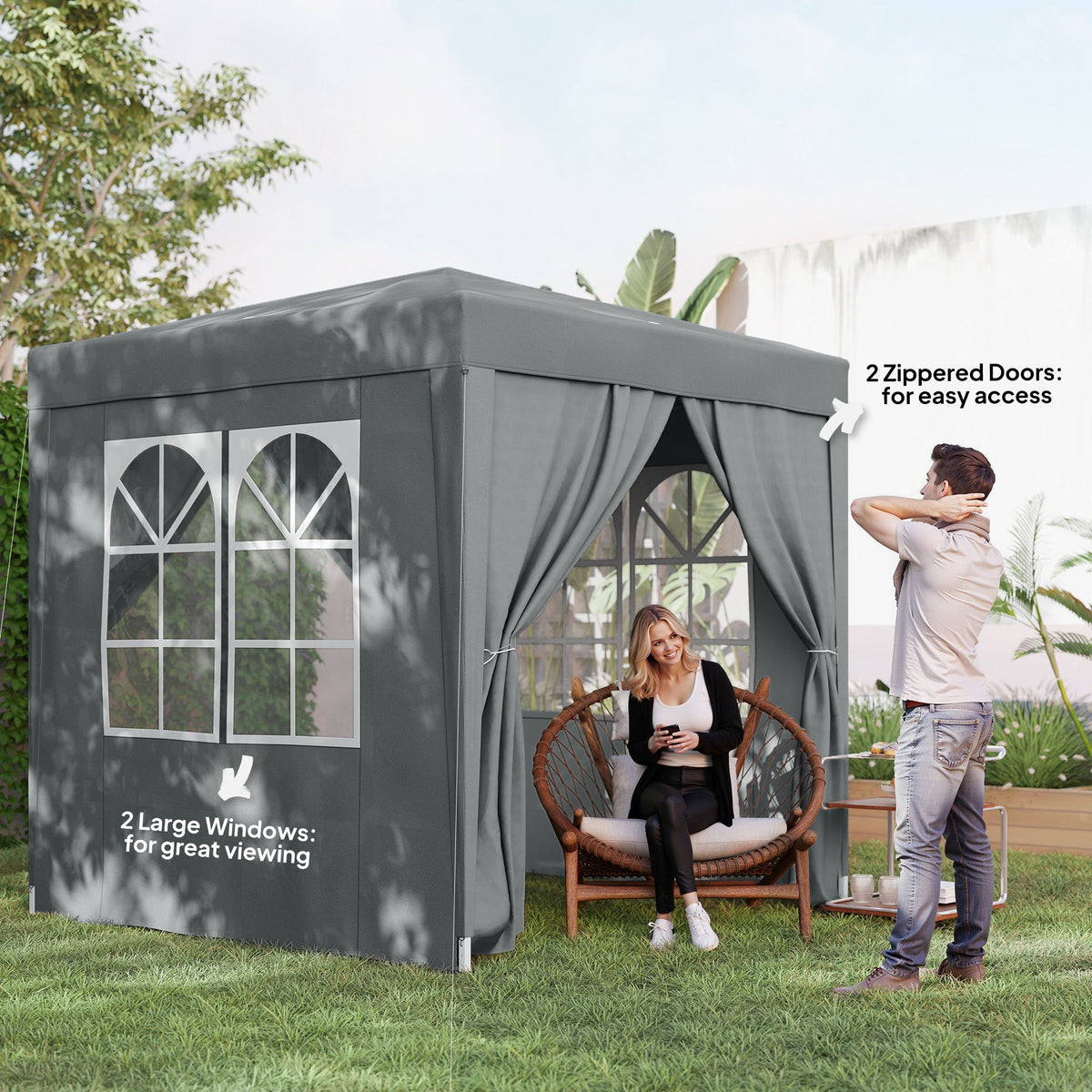 6.6' x 6.6' Pop-Up Canopy Tent with Removable Sidewalls and Carry Bag, Grey