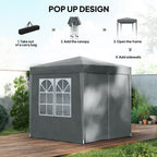 6.6' x 6.6' Pop-Up Canopy Tent with Removable Sidewalls and Carry Bag, Grey
