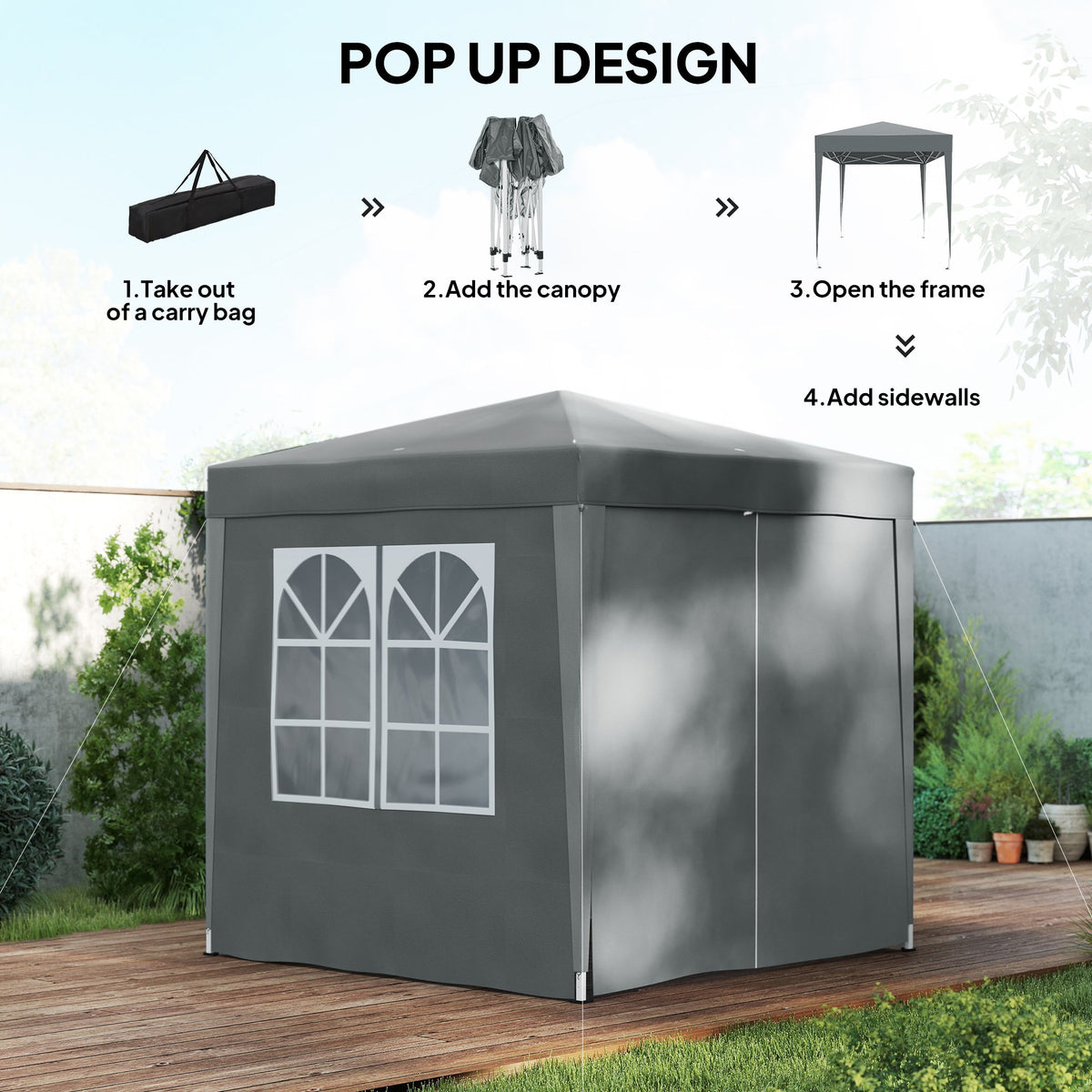 6.6' x 6.6' Pop-Up Canopy Tent with Removable Sidewalls and Carry Bag, Grey