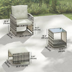 5-Piece Rattan Patio Set with Ottomans and 2-Tier Glass Coffee Table, Grey Cream