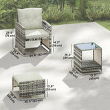 5-Piece Rattan Patio Set with Ottomans and 2-Tier Glass Coffee Table, Grey Cream