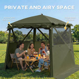 2 x 2 m Pop Up Gazebo with Awning, Sides, Mesh Windows & Carry Bag, Army Green