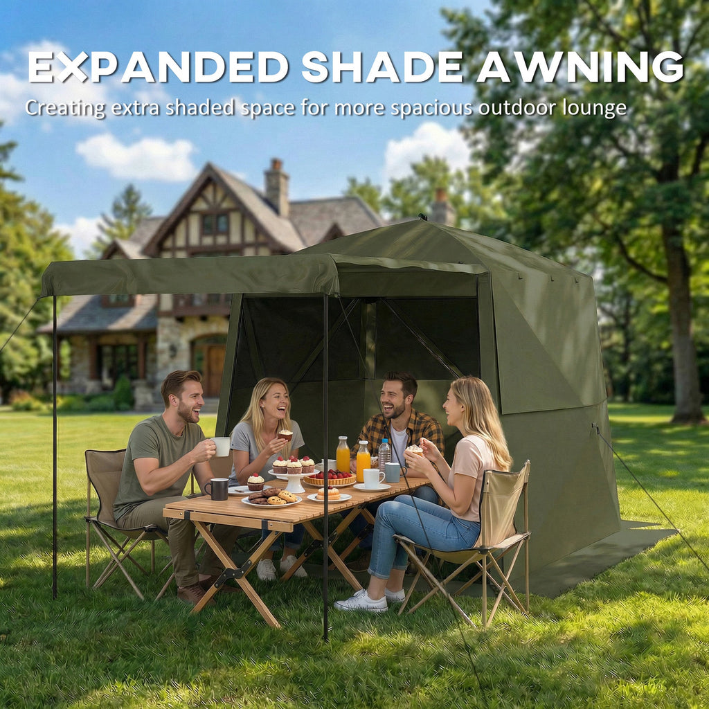 2 x 2 m Pop Up Gazebo with Awning, Sides, Mesh Windows & Carry Bag, Army Green