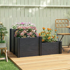 3-Tier Vinyl Raised Garden Bed with Open Bottom, Grey Wood Effect