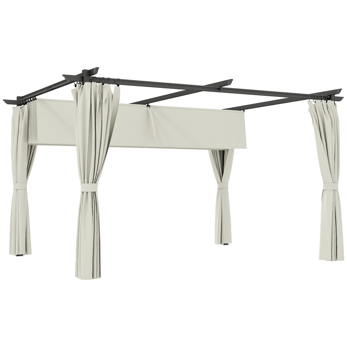 10' x 13' Retractable Pergola Canopy with Curtains, Cream White
