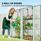Mini Greenhouse with 3 Shelves and 2 Roll-up Doors, 56.3" x 17.7" x 59.4"