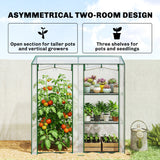 Mini Greenhouse with 3 Shelves and 2 Roll-up Doors, 56.3" x 17.7" x 59.4"