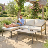 3 Piece Garden Furniture Set with Sofa, Footstool and Coffee Table, Grey