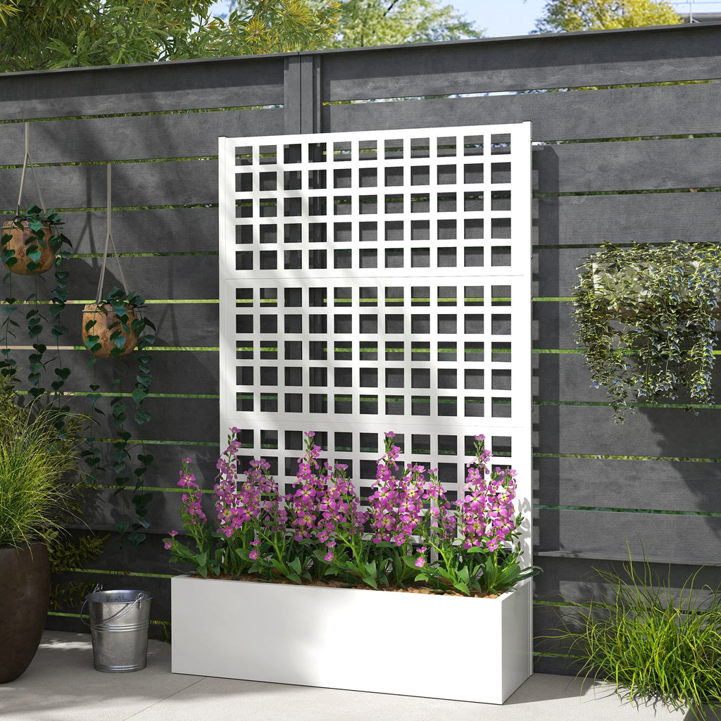 43" x 16" x 70" Raised Garden Bed with Trellis and Privacy Screen, White