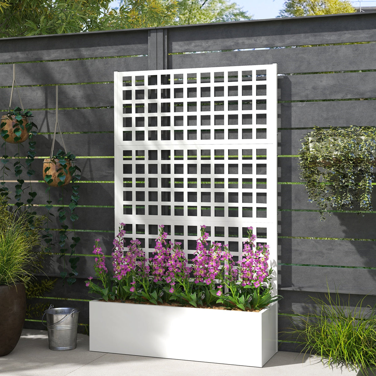 43" x 16" x 70" Raised Garden Bed with Trellis and Privacy Screen, White
