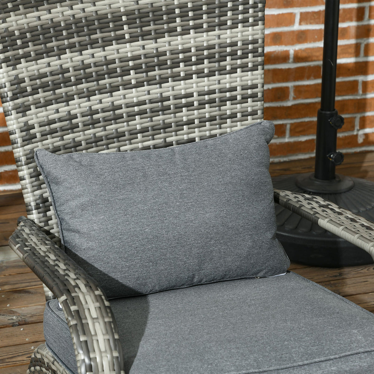 Patio Wicker Adirondack Chair with Soft Cushions and Curved Back, Grey