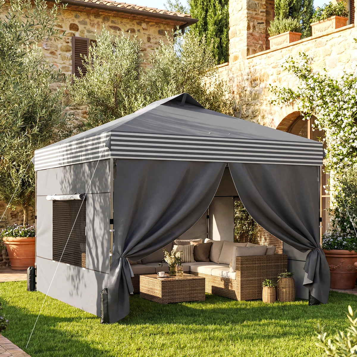 10 x 10 ft Pop-Up Canopy Tent with 4 Sidewalls and Wheeled Bag, Dark Grey