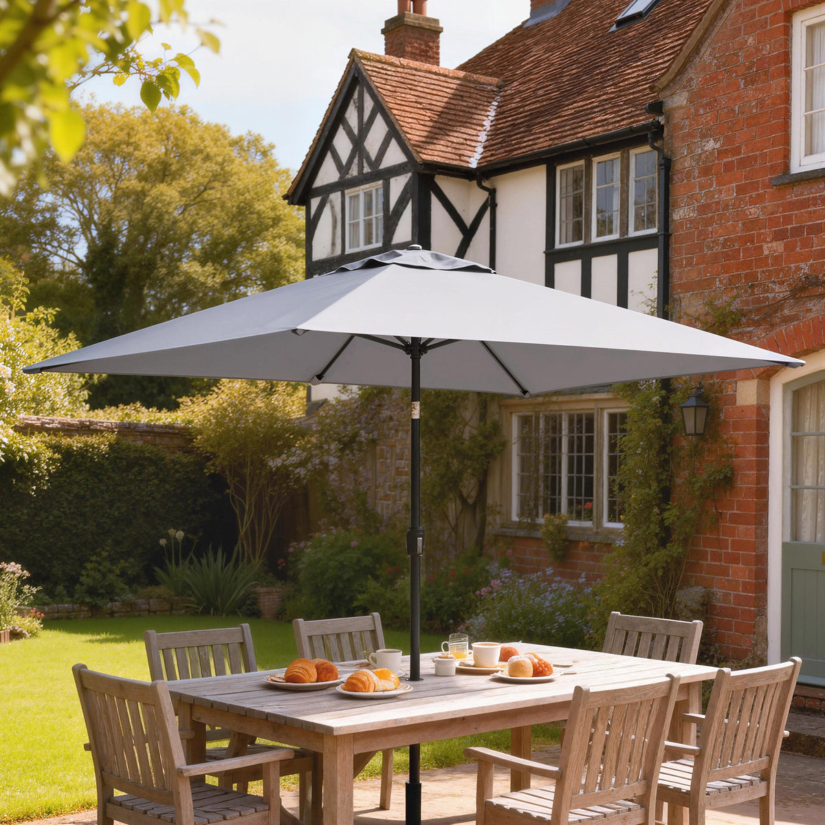 3 x 2 m Garden Parasol with Crank Handle and Tilt Function, Light Grey