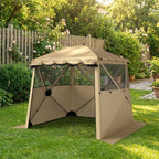 2 x 2 m Pop Up Gazebo with Awning, Sides, Mesh Windows & Carry Bag, Khaki