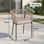 Set of 2 Rattan Dining Chairs with Cushions, Metal Frame, String Back & Armrests