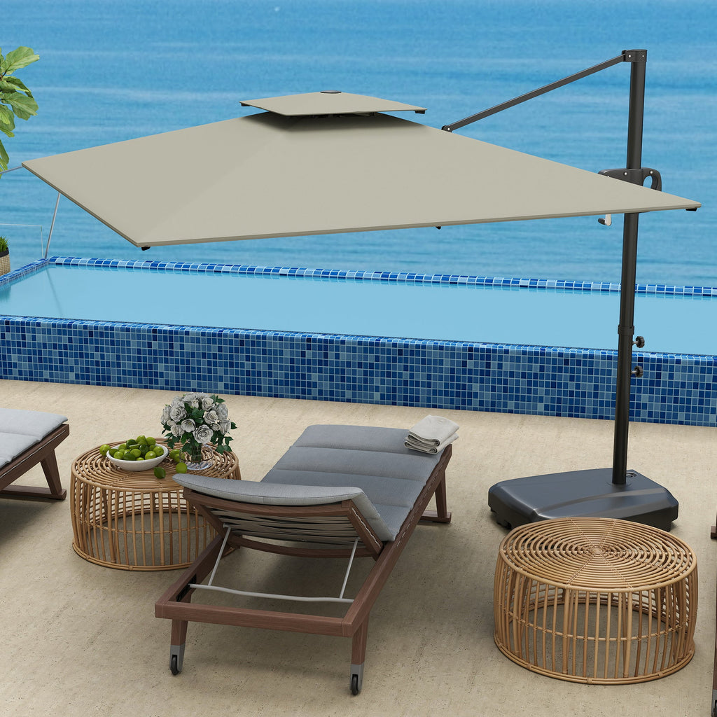 8' x 9' Square Cantilever Patio Umbrella with Fillable Base, Light Grey