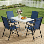Set of 4 Folding Garden Chairs with High Back and Armrests, Navy Blue