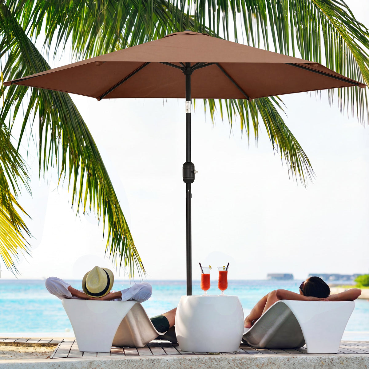 2.6 m Garden Parasol with Tilt, Crank, Vent & Aluminium Pole, Coffee