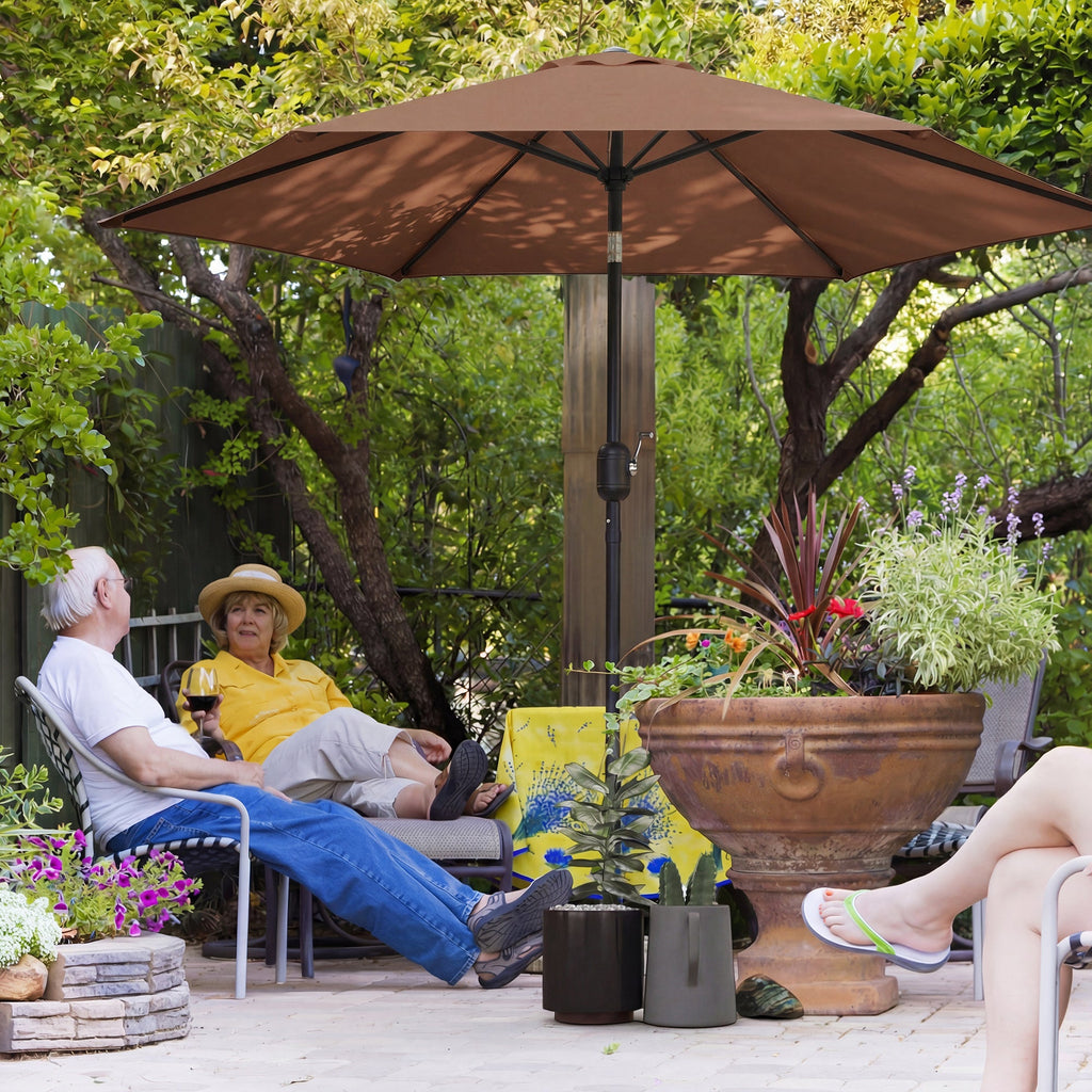 2.6 m Garden Parasol with Tilt, Crank, Vent & Aluminium Pole, Coffee