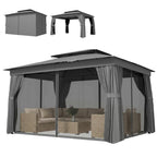 10' x 12.5' Outdoor Gazebo with Double Roof, Curtains and Netting, Dark Grey