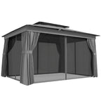 10' x 12.5' Outdoor Gazebo with Double Roof, Curtains and Netting, Dark Grey