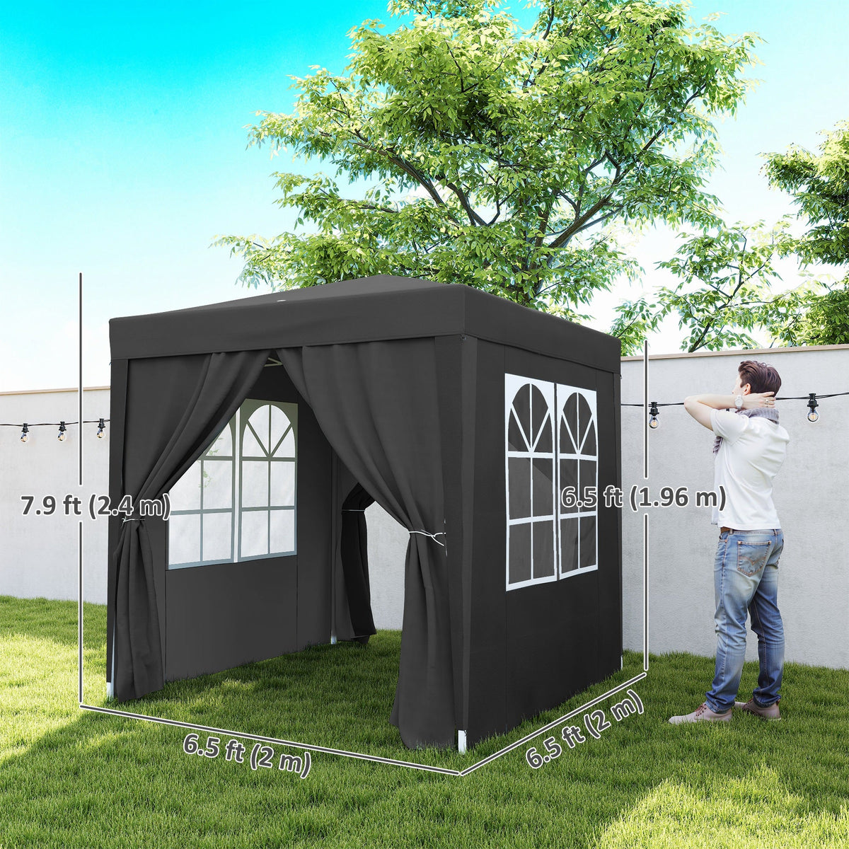 6.6' x 6.6' Pop-Up Canopy Tent with Sidewalls and Carry Bag, Black