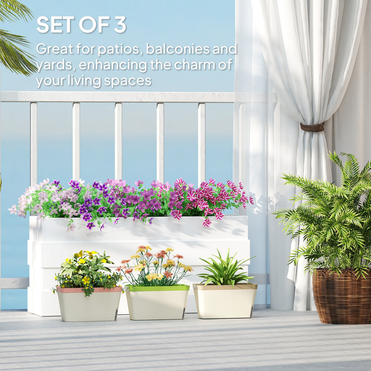 3 Pack 10.5" Self-Watering Planter Boxes with Water Level Indicator
