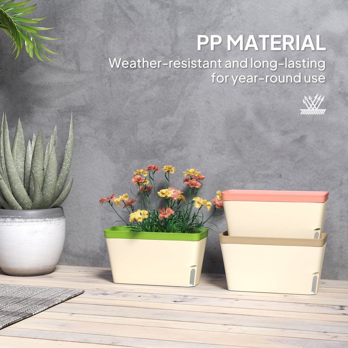 3 Pack 10.5" Self-Watering Planter Boxes with Water Level Indicator