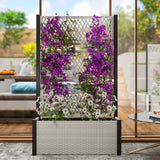 58" Wicker Outdoor Planter with Trellis and Privacy Screen, Mixed Grey