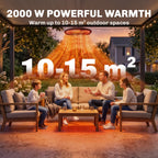 Hanging Patio Heater with LED Light, Touch & Remote, 1000/2000W IP65, Black