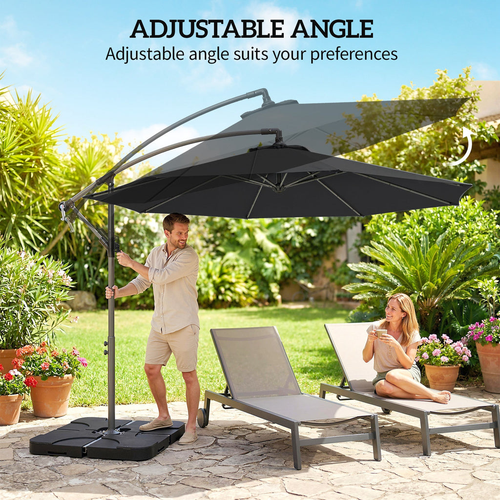 3 m Cantilever Parasol with Weights, Cover & Cross Base, Black