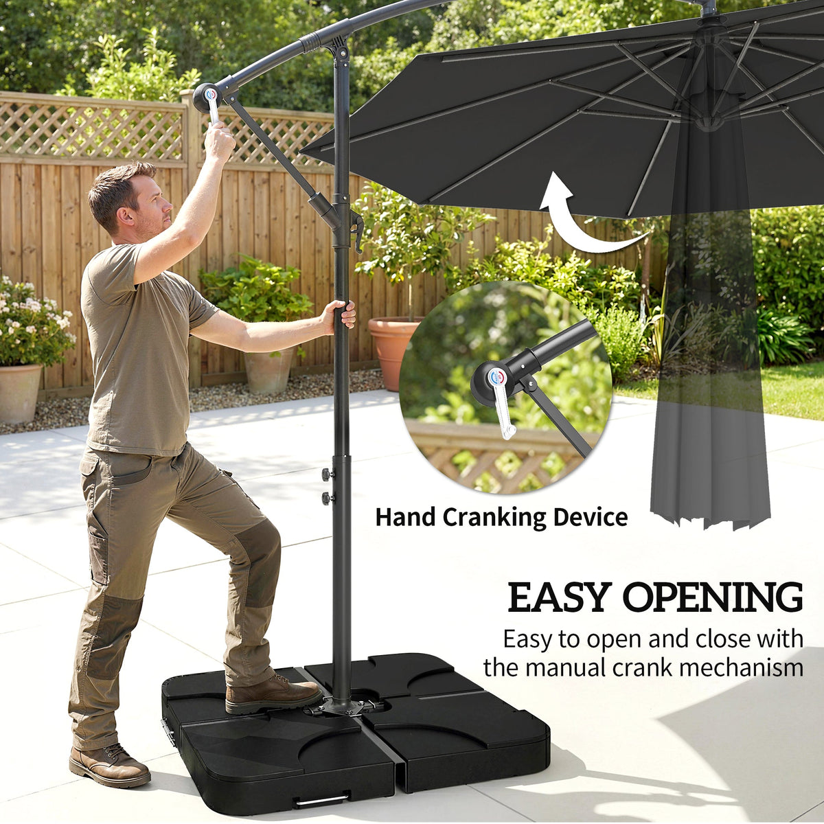 3 m Cantilever Parasol with Weights, Cover & Cross Base, Black